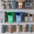 Public Facilities Including Various Colored Trash Bins For Recycling And Waste Sorting 3d model