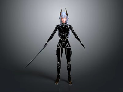 futuristic sci-fi character female character character character design sci-fi suit purple long hair yellow eyes curve figure tights character futuristic 3d model
