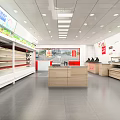 Modern Supermarket Department Store Interior with Bright Lighting Spacious Layout Shelves Product Displays and Checkout