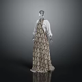 Stylish Geometric Pattern Long Dress With White Top On Mannequin