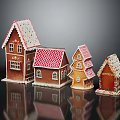 Decorated Gingerbread Houses With Various Roof Designs And Colorful Icing Details