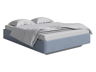 Modern Double Bed with Blue Frame White Sheets and Pillows Minimalist Design 3d model