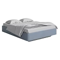 Modern Double Bed with Blue Frame White Sheets and Pillows Minimalist Design