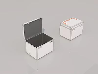 White Storage Boxes With Open And Closed Lids And Orange Trim 3d model