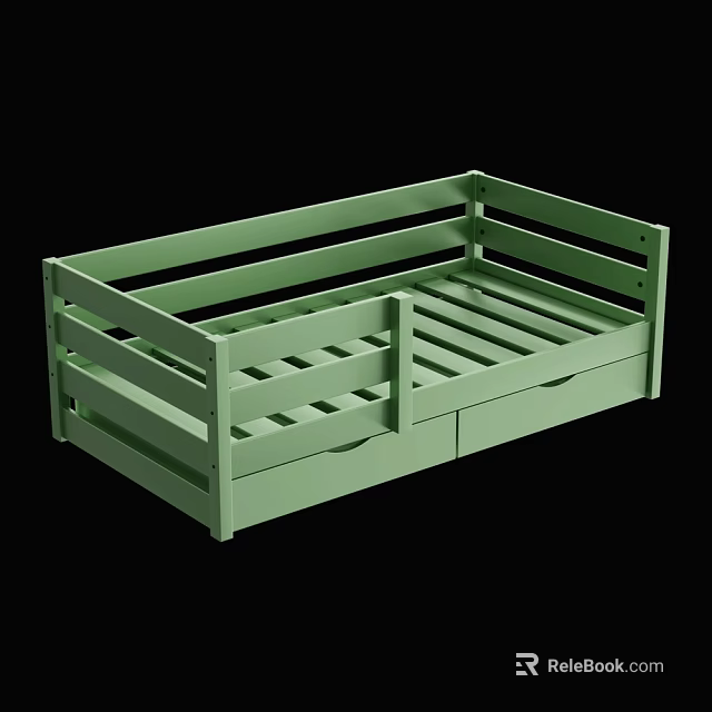Light Green Wooden Kids Bed With Guardrails And Slatted Base Design 3d model 
