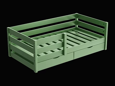 Light Green Wooden Kids Bed With Guardrails And Slatted Base Design 3d model