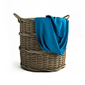 Woven Storage Basket With Handles And Blue Cloth For Home Organization