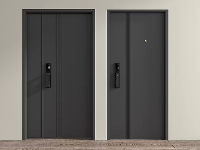 Modern Black Security Doors With Electronic Locks And Minimalist Design 3d model