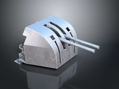 Modern Military Weapon System Featuring Dual Barrels Curved Metal Housing And Armor Plating 3d model