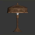 Rustic Copper Table Lamp Combination With Umbrella Shaped Shade And Conical Base Design