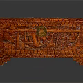 Traditional Carved Wooden Chest With Intricate Patterns Red Finish And Metal Lock