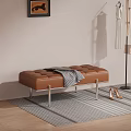 Brown Leather Shoe Bench With Diamond Stitching Metal Legs And High Heels By Coat Rack