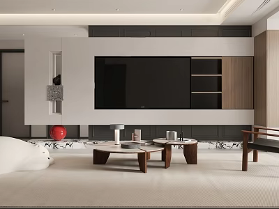 Modern Living Room Interior Design With TV Stand Coffee Table Sofa And Decorative Vase 3d model