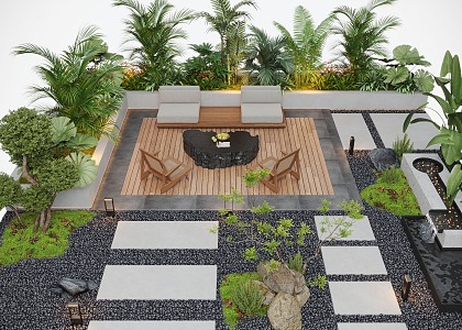 Courtyard Landscape Outdoor Sofa Flower Pool Landscape Plants Outdoor Lighting Waterscape 3d model