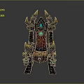 Vintage Fantasy Style Wooden Decorative Chair With Spiked Top Blue Gem And Claw Like Armrests