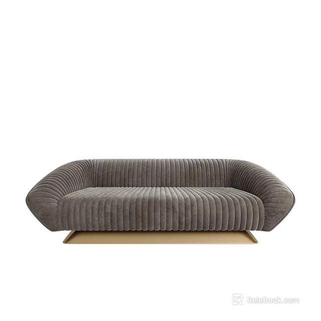 Elegant Pleated Multi Seat Sofa With Grey Velvet Upholstery And Golden Base 3d model 