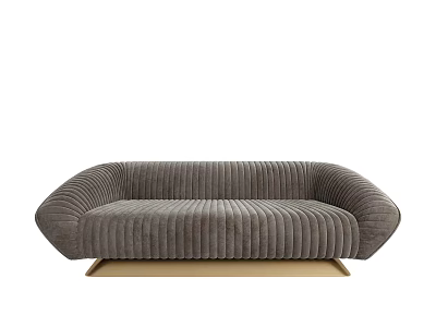 Elegant Pleated Multi Seat Sofa With Grey Velvet Upholstery And Golden Base 3d model