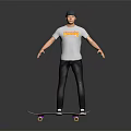 Man Wearing Gray Monsters T Shirt and Black Cap Standing on Skateboard