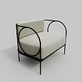 Modern Single Sofa With Light Gray Fabric And Black Circular Metal Frame 3d model