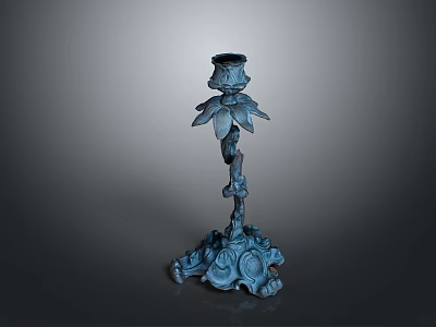 Blue Metal Candlestick With Intricate Floral Design And Decorative Base 3d model
