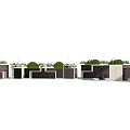 Rectangular Flower Planters With Lush Green Plants And Outdoor Seating Area 3d model
