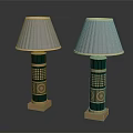 Classical Interior Table Lamps With Green Base Golden Decoration And Cream Gray Lampshades