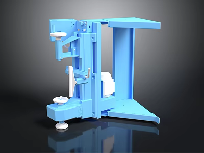 Sturdy Blue Mechanical Equipment With Platform Stand Rotating Parts And White Circular Base 3d model