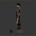 3D Female Warrior Character In Medieval Armor With Dual Swords Standing On White Base