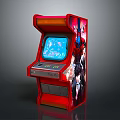 Red Arcade Machine With Classic Screen Control Panel And Anime Character Artwork