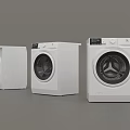Three White Washing Machines With Modern Control Panels And Different Designs 3d model