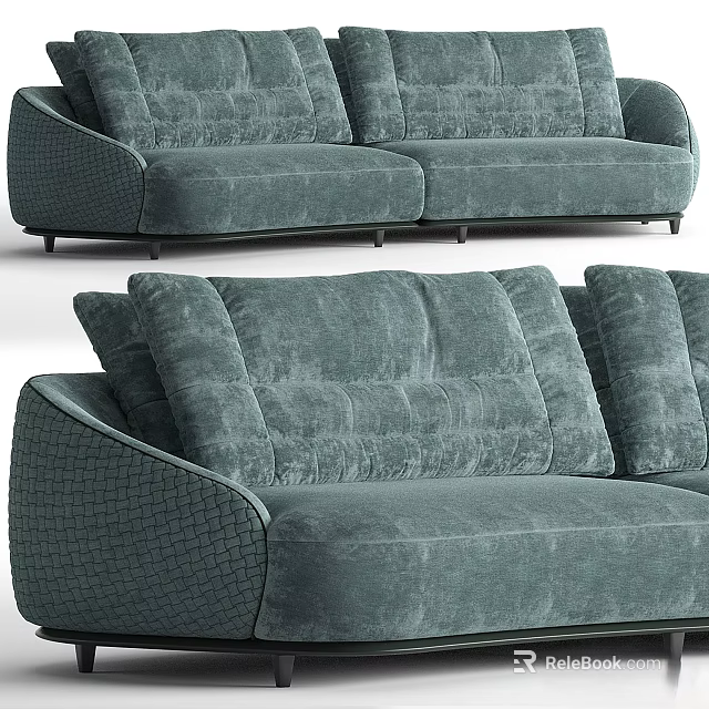Modern Teal Sectional Sofa With Woven Texture And Plush Comfortable Design 3d model