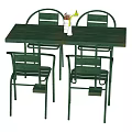 Green Rectangular Dining Table Set With Four Sleek Chairs And Decorative Vase Plant 3d model