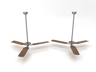 Two Ceiling Mounted Air Conditioning Fans With Wooden Blades And Metal Poles 3d model