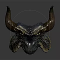 Intricate Dragon Head Sculpture With Brown Horns Blue Scales And Textured Details