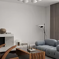 Modern Living Room With Gray Sofa Wooden Coffee Table Floor Lamp And Marble Fireplace