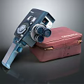 Vintage Digital Video Camera With Classic Design And Red Leather Storage Case
