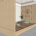 Modern Hotel Guest Room Interior Design With Wooden Partition Seating Area And Coffee Table