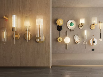 Modern Stylish Wall Lamps With Gold Brass And Glass Designs For Indoor Decor 3d model