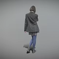 A Woman In School Uniform Blazer Skirt Blue Socks Boots And Hand Gesture