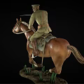 Military Soldier Riding Galloping Horse With Lance On Grass Base Statue