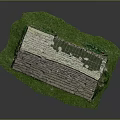 Rustic Stone Residential House With Slate Roof Iron Barred Windows Wooden Door And Green Grass