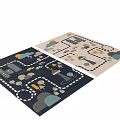 Square Rug With Cartoon Cityscape Clouds Cars Trees And Buildings