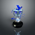 Decorative Silver Trophy Inspired Furniture With Blue Accents And Black Base