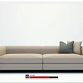 Modern Double Sofa With Beige Fabric Upholstery And Gray Beige Decorative Cushions 3d model