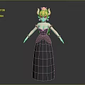 3D Princess Character Model with Horned Crown Golden Hair and Black Gown