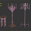 Vintage Metal Candelabra With Multiple Candle Arms Decorative Design And Matching Small Table