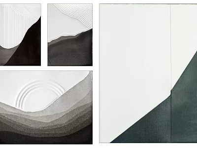 Abstract Geometric Layered Artworks With Black White Gray Tones And Curved Lines 3d model