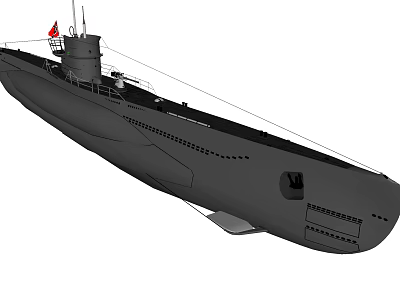 Military Submarine Warship Featuring Gray Hull Conning Tower Red Flag And Naval Design 3d model