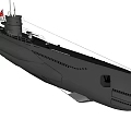 Military Submarine Warship Featuring Gray Hull Conning Tower Red Flag And Naval Design