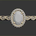Cream Colored Ring with Oval Transparent Gemstone and Small Bead Decorations on Braided Pattern Band 3d model
